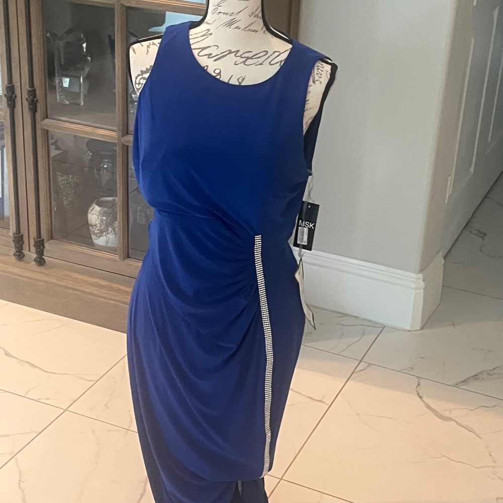 MSK Royal Blue Draped Midi Dress